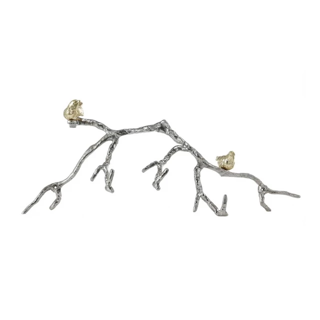 silver gold bird branch wall decor with plant and tree elements