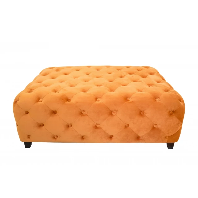 Velvety orange modern square coffee table with comfortable design and patterned details