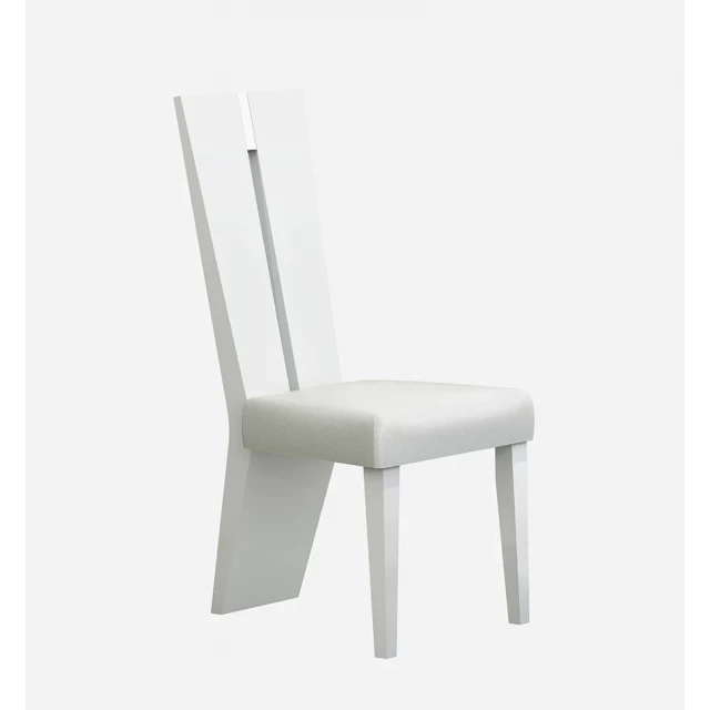 Sleek high gloss white dining chairs with wood table outdoor furniture setting