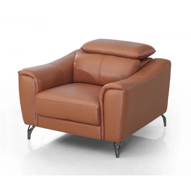 Genuine leather silver solid lounge chair with brown wood armrests and comfortable rectangle seat