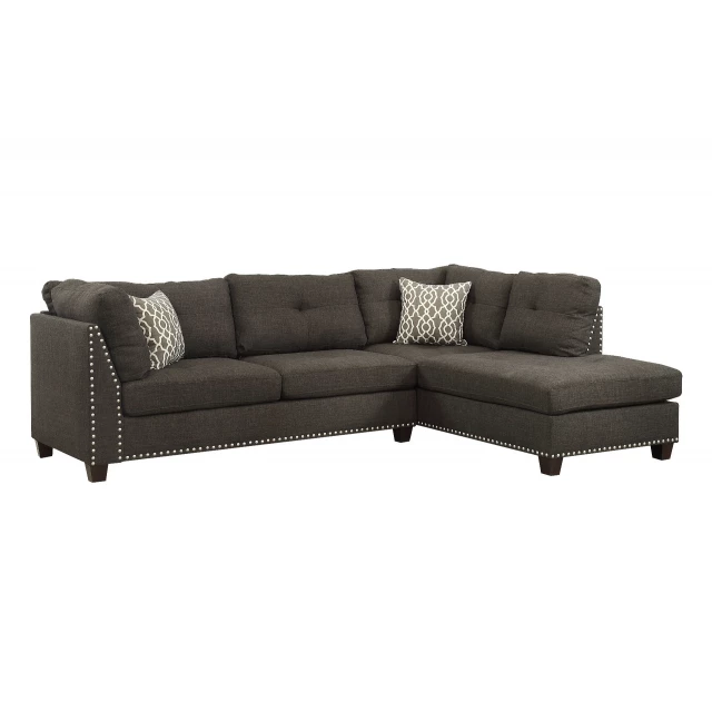 Charcoal linen L-shaped sofa chaise with comfortable cushions and modern design for home decor