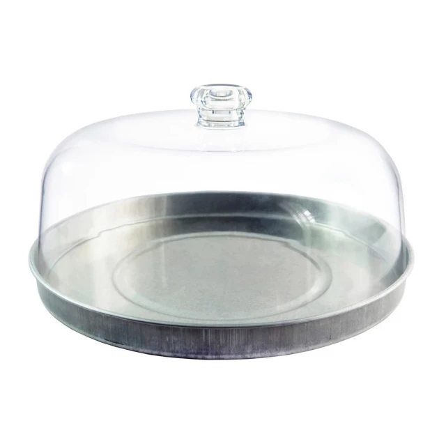 gray round galvanized metal covered server for kitchen or bathroom use