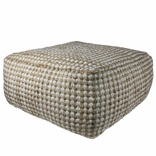 Natural hemp dotted rectangle pouf in beige color with basket weave design for home decor