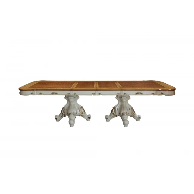 Brown white solid wood dining table with chairs