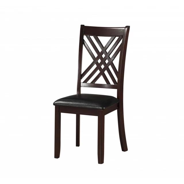 Black espresso side chair with wood stain finish and art design