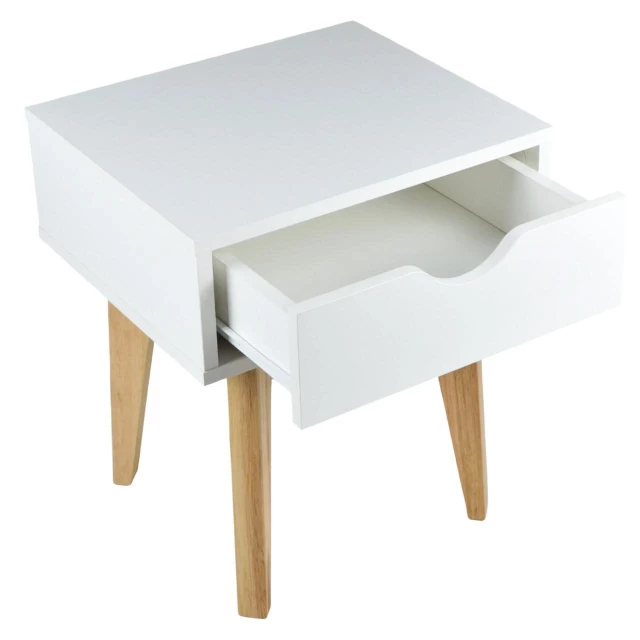 White drawer nightstand in hardwood and plywood material with a rectangular shape