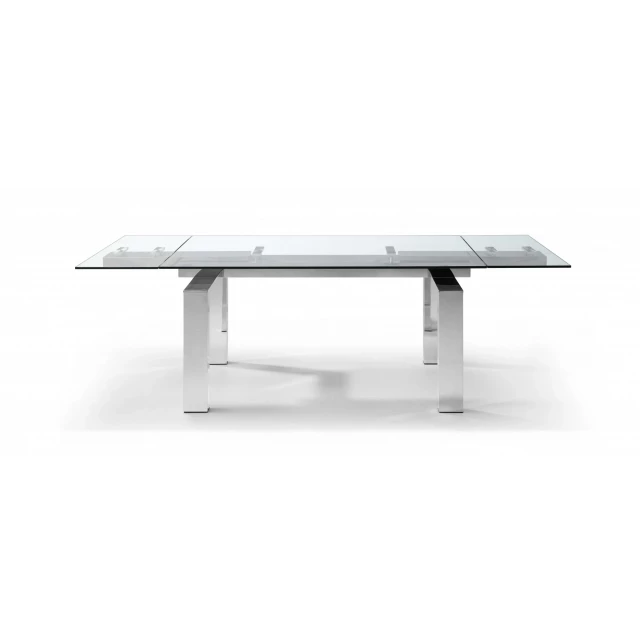 Steel self-storing leaf dining table in a rectangular design with wood finish