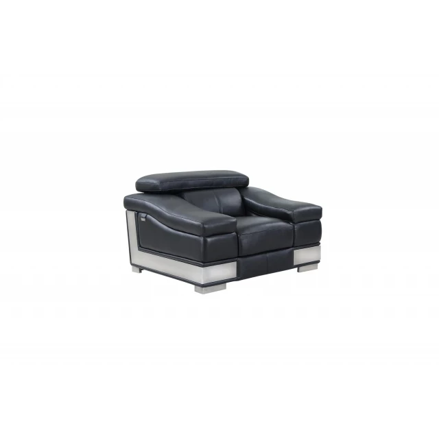 Black modern leather chair with a sleek design and comfortable seating