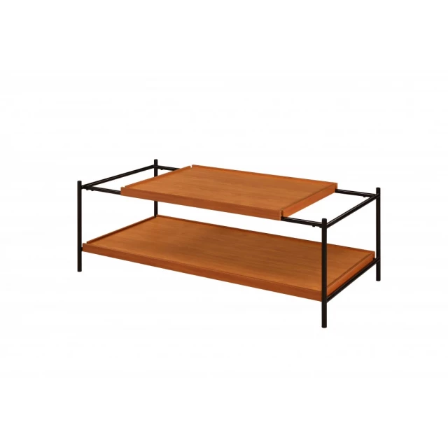 Honey oak rectangular coffee table with shelf and wood stain finish
