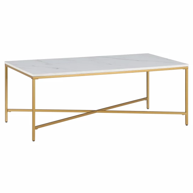 White gold steel coffee table with wood stain finish and hardwood rectangle tabletop for outdoor use