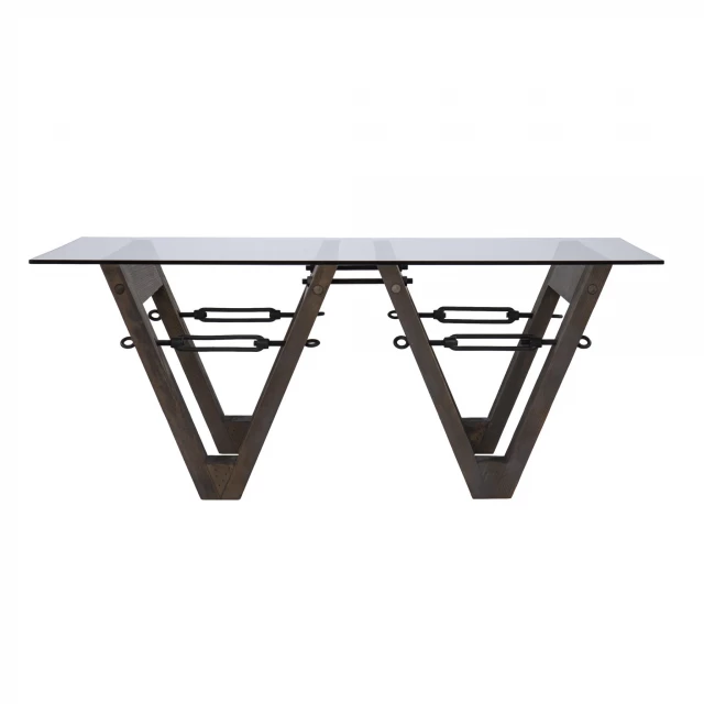 glass solid wood rectangular coffee table with parallel lines and triangle shapes