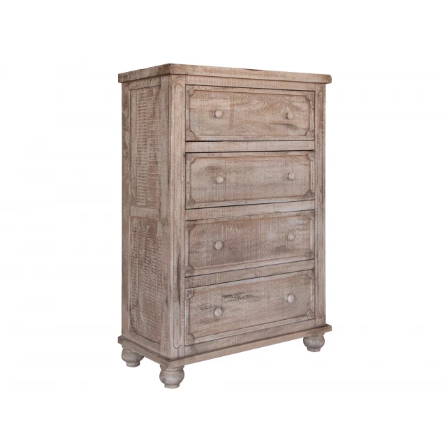 Natural solid wood chest with four drawers for bedroom storage