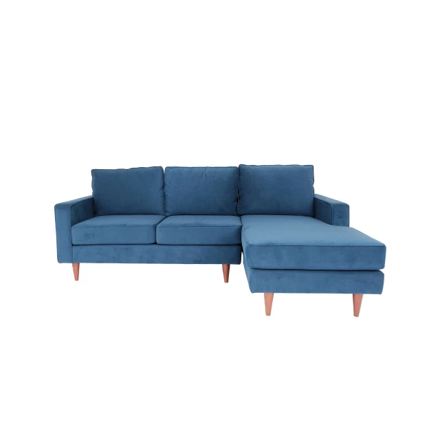 Polyester blend L-shaped corner sectional couch with studio couch design in electric blue for comfort and style