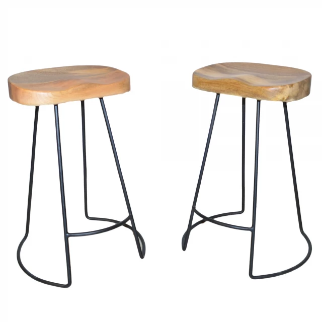 Steel backless counter height bar chairs with wood and natural material design