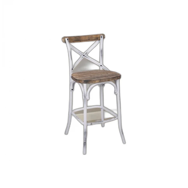Brown white iron bar chair with wood accents and outdoor furniture style