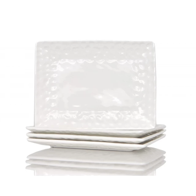 Pebbled porcelain service six dinner plate with silver metal fashion accessory undertones