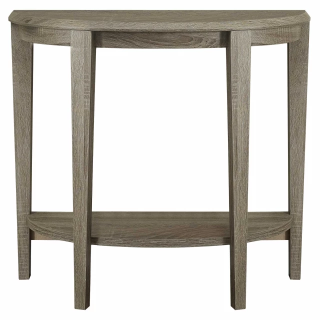 Deep taupe end table shelf with wood stain and hardwood construction suitable for outdoor use