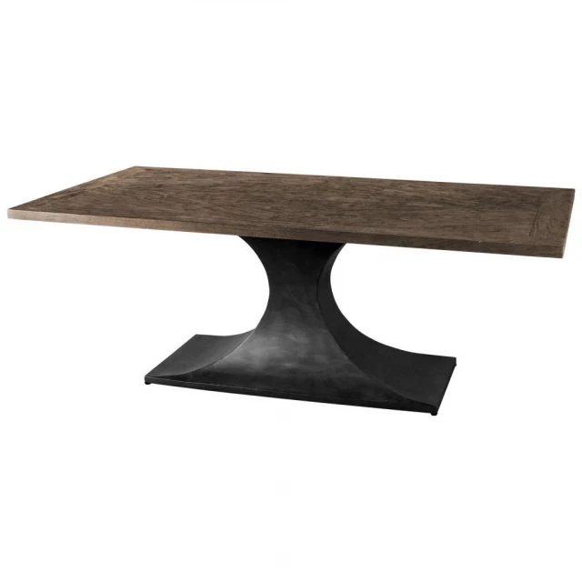 Wood black metal base dining table with rectangle shape and hardwood finish