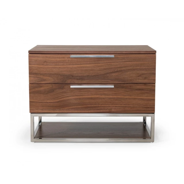 Contemporary walnut stainless steel nightstand with drawers for bedroom furniture
