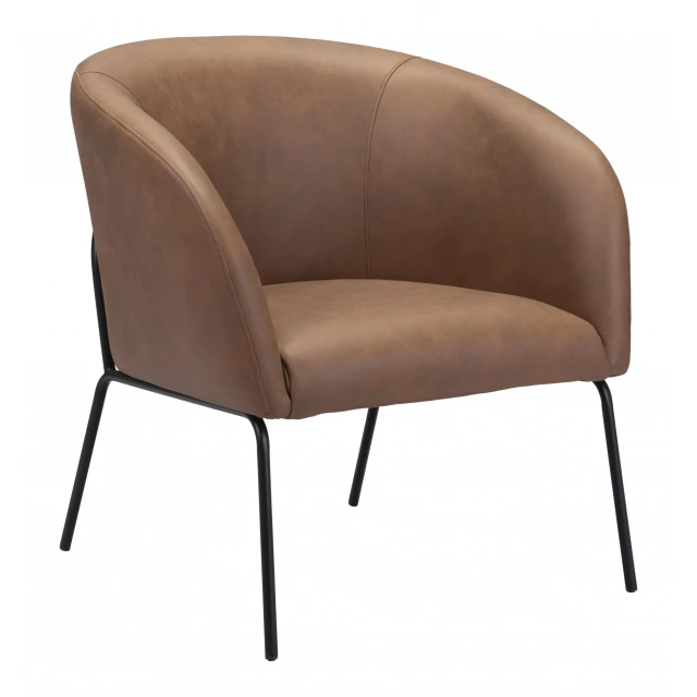 Brown faux leather gold arm chair with comfortable rectangle cushion and wood composite material