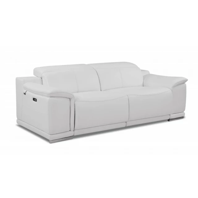 White silver Italian leather USB sofa with comfortable rectangular design and convertible sofa bed feature