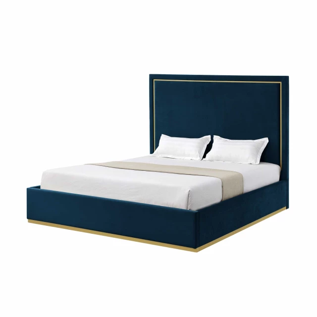 Solid wood king-size bed with velvet upholstery