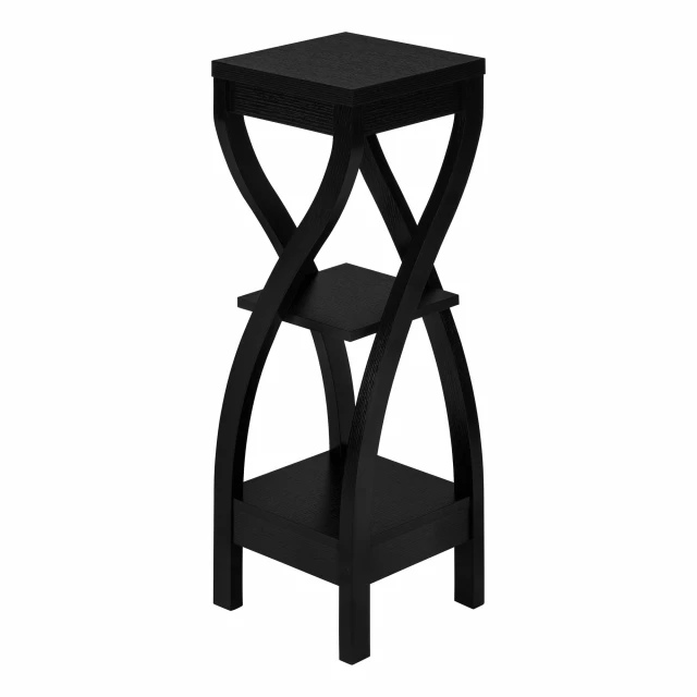 Black end table with shelves and rectangle design suitable for outdoor use