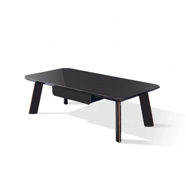 modern black rose gold coffee table with wood accents in outdoor setting