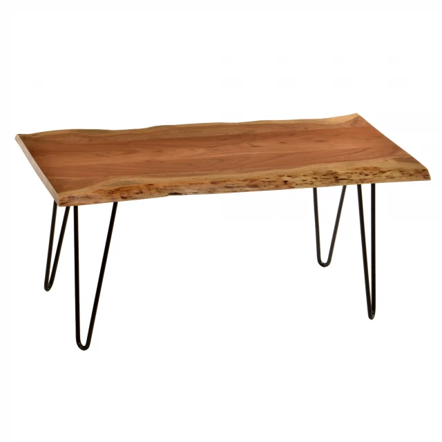 Rectangular live edge coffee table made of stained wood for outdoor and indoor use