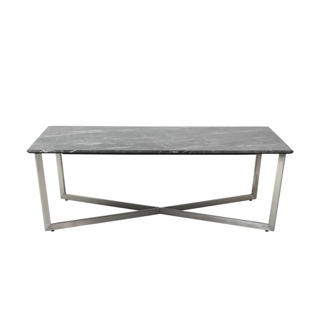 Silver faux marble rectangular coffee table with natural wood texture and modern design