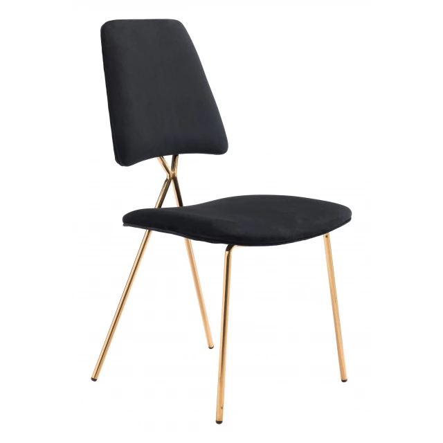 Black gold modern X dining chairs with wood and metal materials