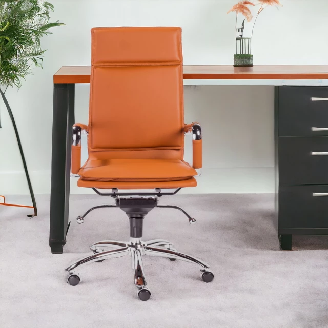 swivel faux leather rolling office chair in orange for office furniture and interior design