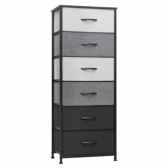 Black steel fabric six drawer chest for bedroom storage