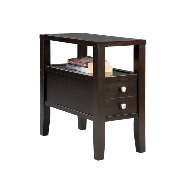 Solid wood rectangular end table with drawers and shelf for storage