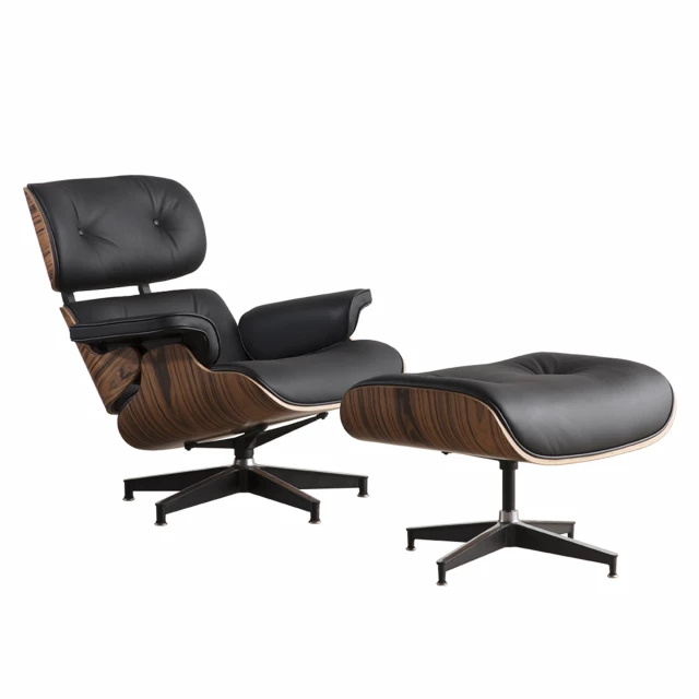 Brown leather swivel lounge chair with ottoman for comfortable seating in office or home environments