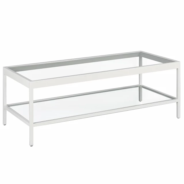 White glass steel coffee table with shelf and wood plywood details