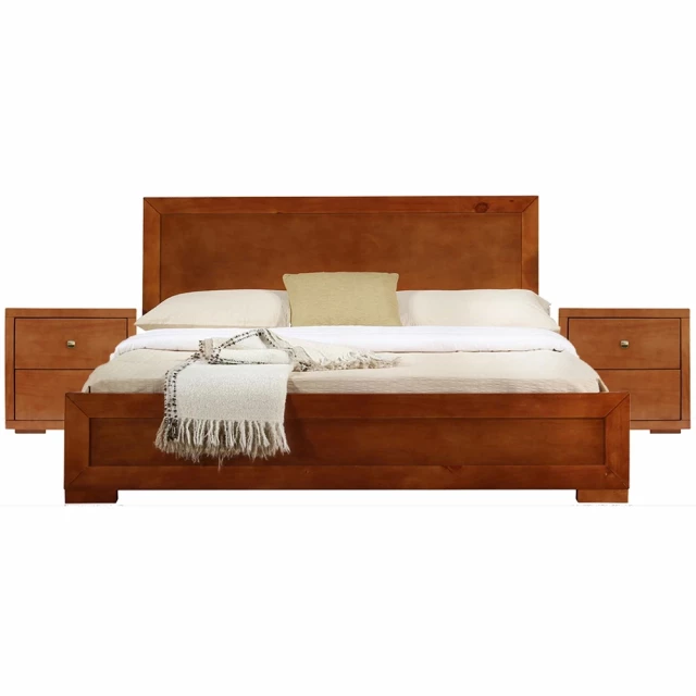 Cherry wood platform king bed with integrated nightstands for modern bedroom decor
