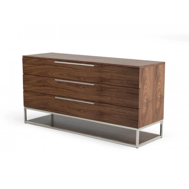 walnut manufactured wood drawer dresser with elegant handles and smooth finish