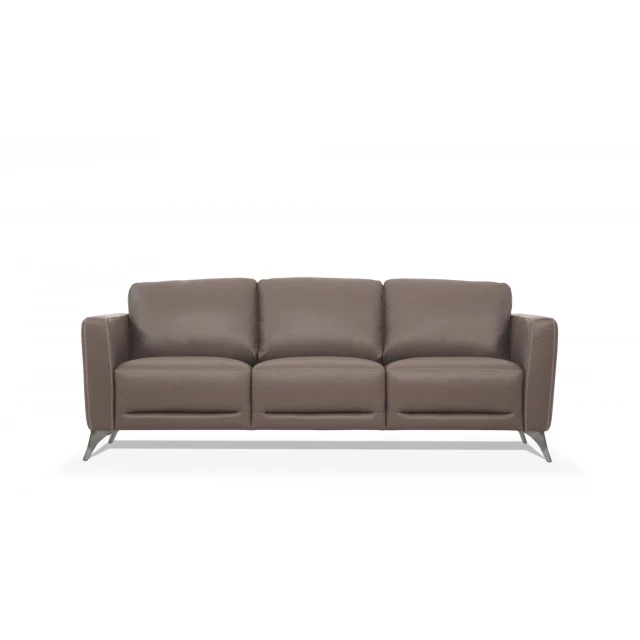 Taupe leather black sofa with comfortable rectangle studio couch design and wooden accents