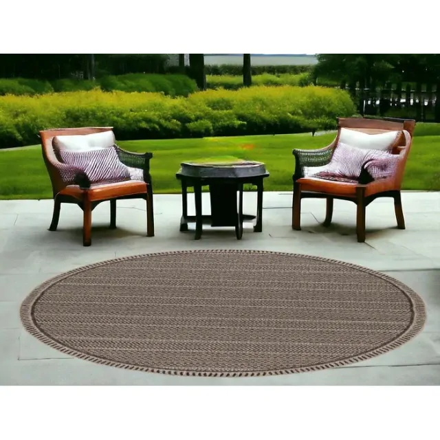 8' Round Mocha Geometric Pattern Indoor Outdoor Area Rug 8' Round Mocha Geometric Pattern Indoor Outdoor Area Rug