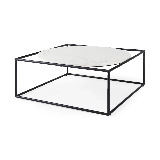 Genuine marble metal square coffee table with sleek design and modern aesthetic