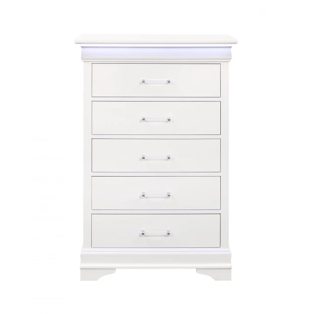 Wooden five-drawer chest with integrated LED lighting