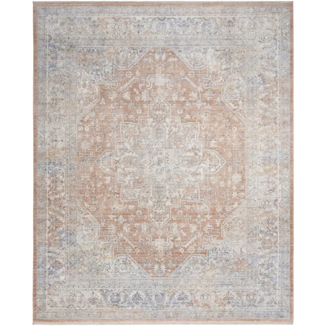 power loom distressed area rug with fringe in brown and beige pattern