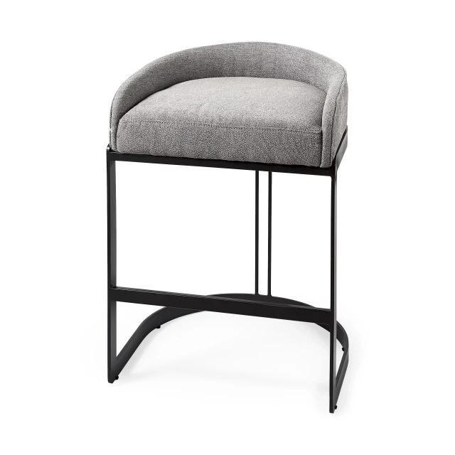 Grey steel low back bar chair with armrests and aluminum details