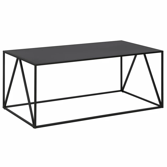 Black steel coffee table with plywood design and line art detail