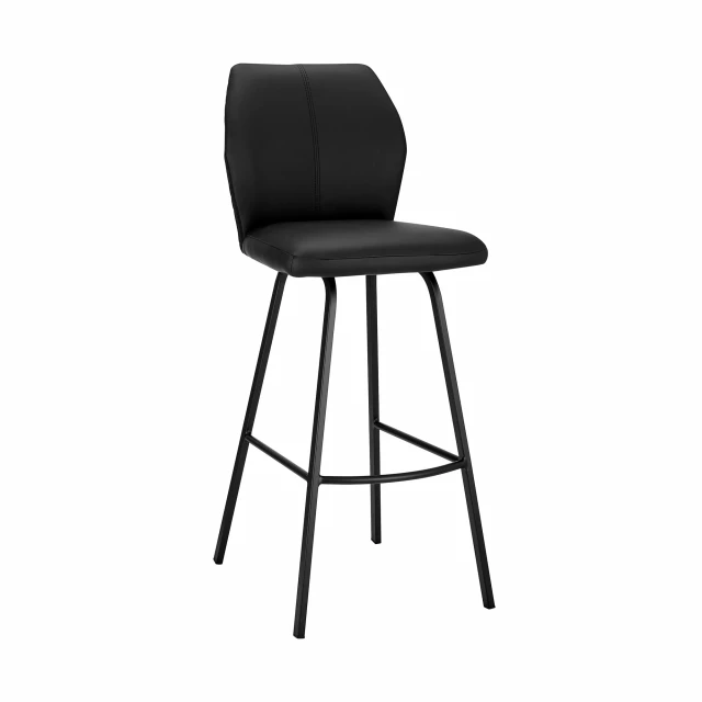 Leather iron bar height chair with armrests and wood accents for comfortable seating