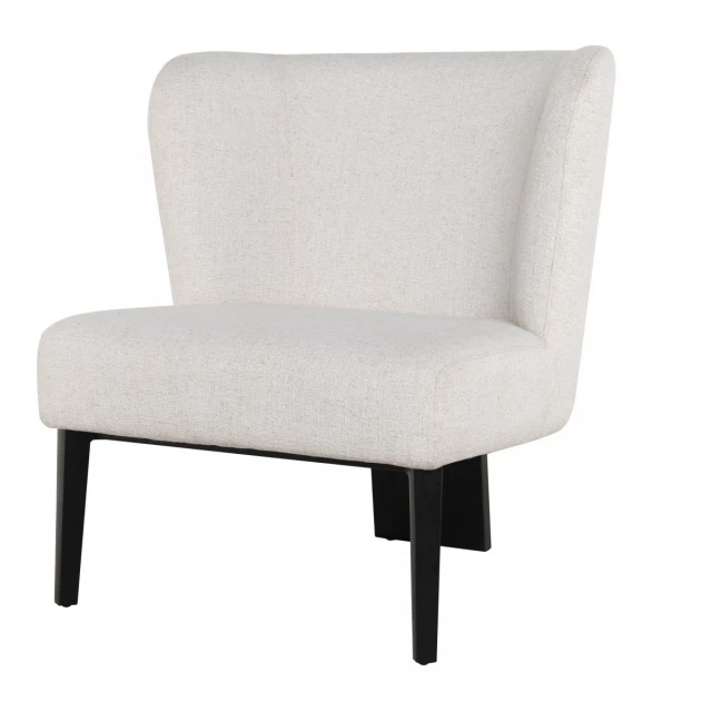 White faux leather wingback accent chair with wood hardwood detail and comfortable design