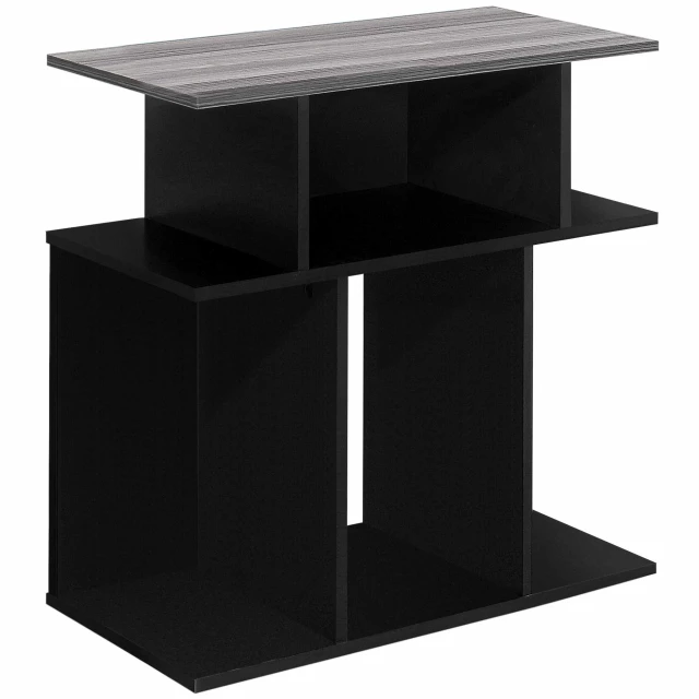 Black gray end table with wood texture suitable for outdoor use