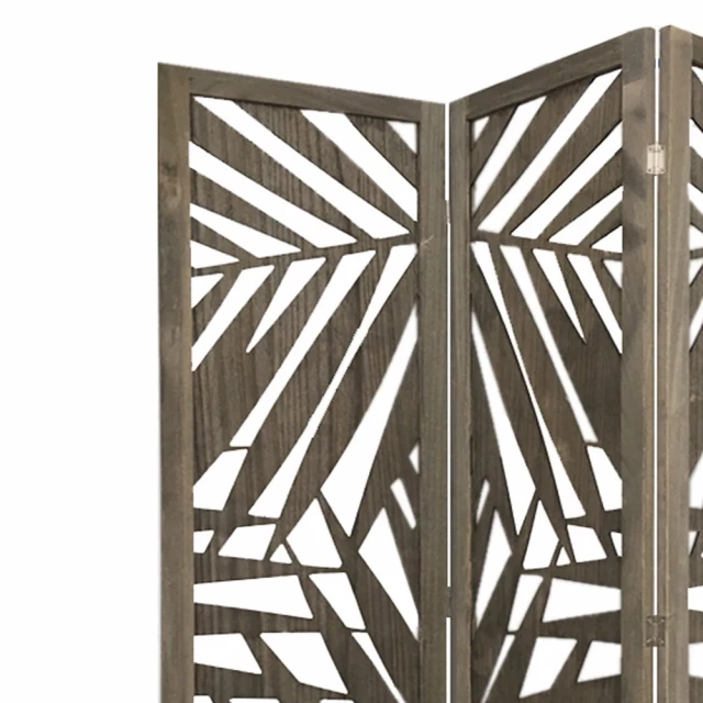 Panel grey room divider with tropical leaf pattern symmetrical wood art design