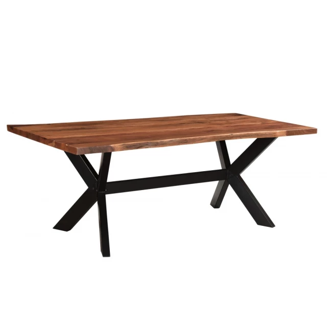 Black solid wood metal dining table with rectangle shape and wood stain finish